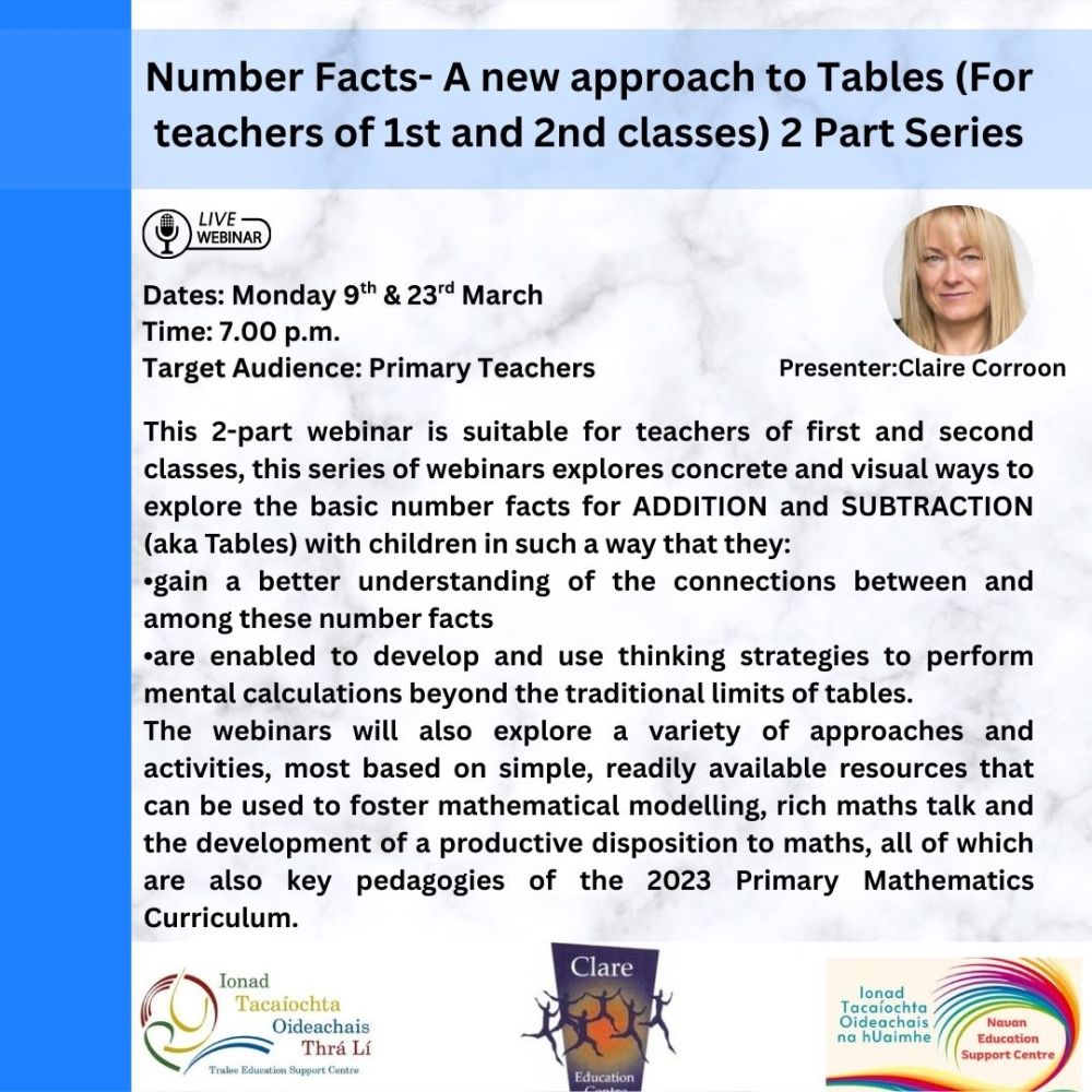 SP26-87 Number Facts- A new approach to Tables (For teachers of 1st and 2nd classes) 2 Part Series
